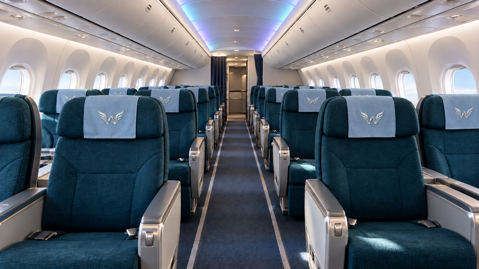 Concept image of Business Class reclining seats.